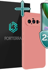 Forterra Forterra Google Pixel 11 Hoesje Siliconen Met 2x Screenprotector - Lichtroze