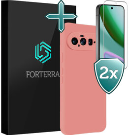 Forterra Forterra Google Pixel 11 Hoesje Siliconen Met 2x Screenprotector - Lichtroze