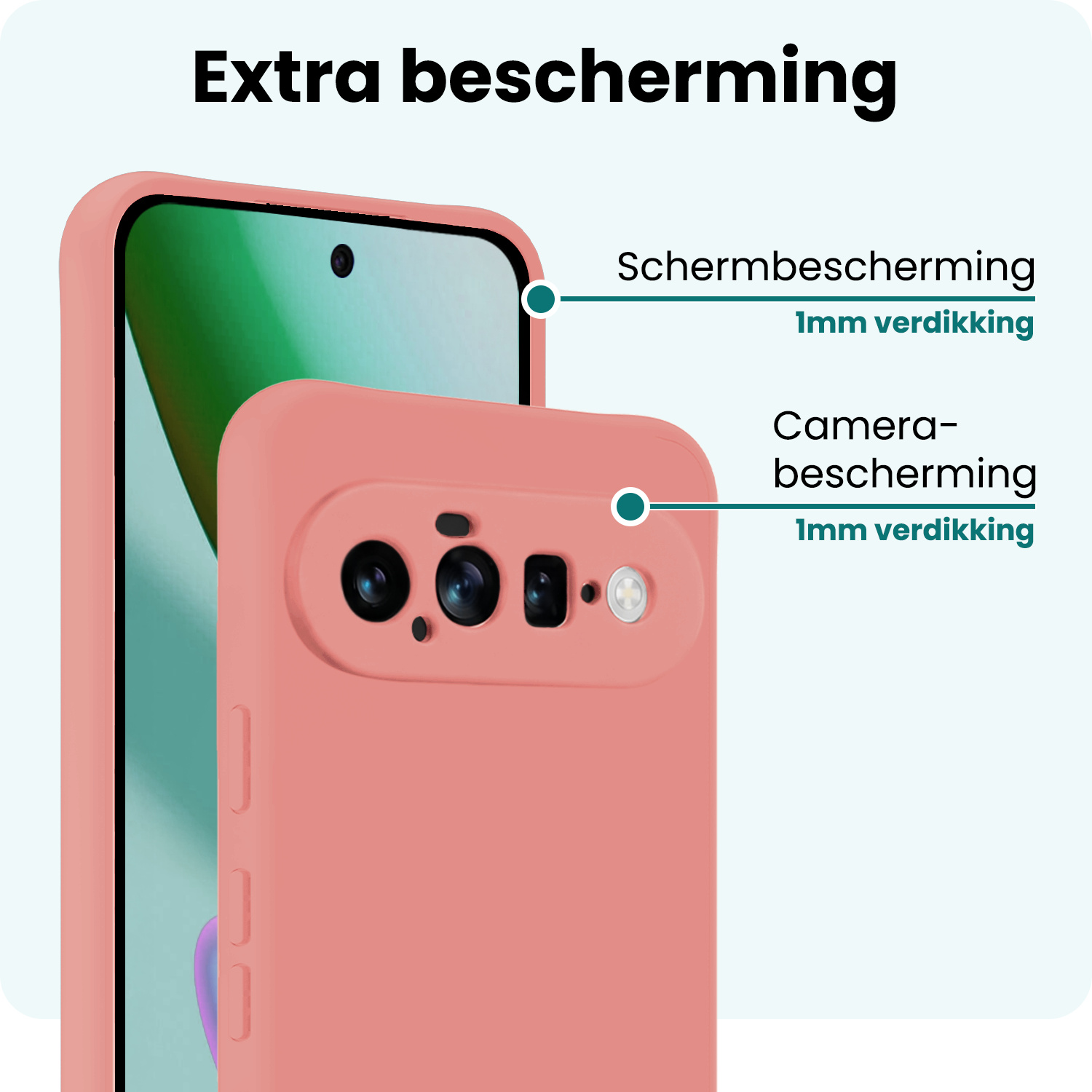 Forterra Forterra Google Pixel 11 Hoesje Siliconen Met 2x Screenprotector - Lichtroze