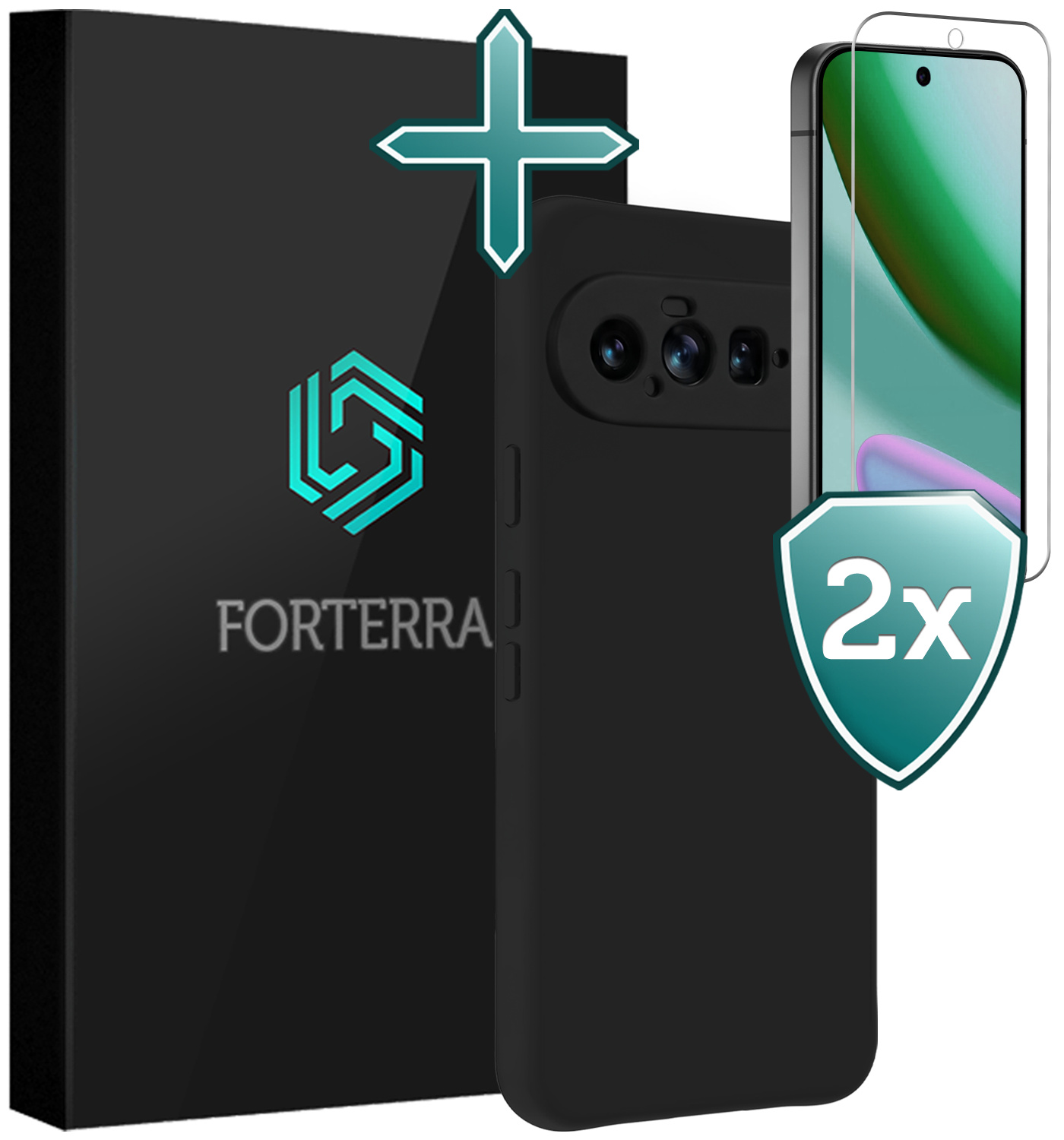 Forterra Forterra Google Pixel 11 Hoesje Siliconen Met 2x Screenprotector - Zwart