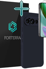 Forterra Forterra Google Pixel 11 Pro Hoesje Siliconen Met Screenprotector - Donkerblauw