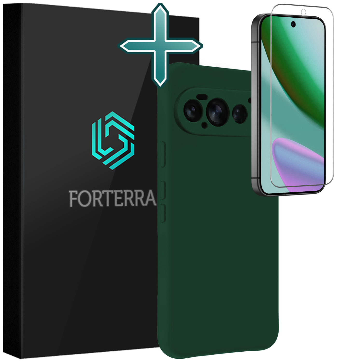 Forterra Forterra Google Pixel 11 Pro Hoesje Siliconen Met Screenprotector - Donkergroen