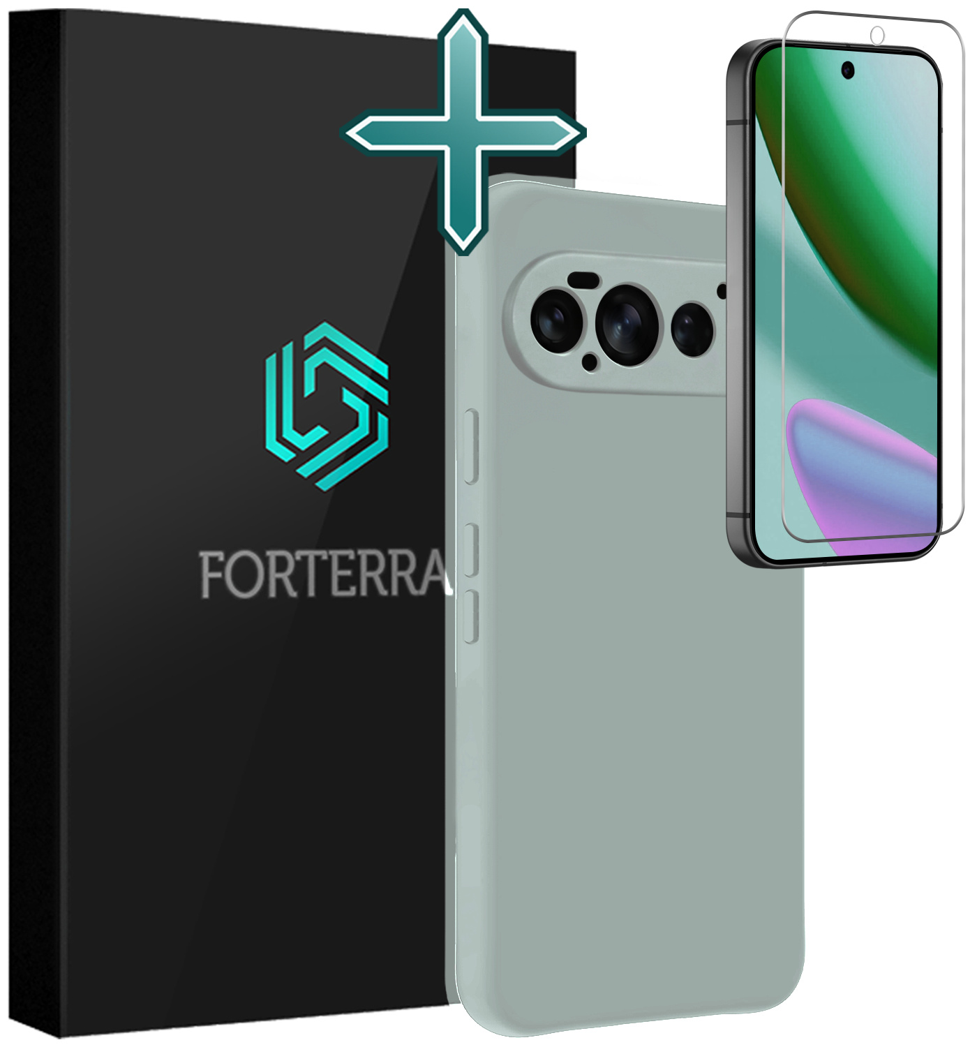 Forterra Forterra Google Pixel 11 Pro Hoesje Siliconen Met Screenprotector - Lichtblauw