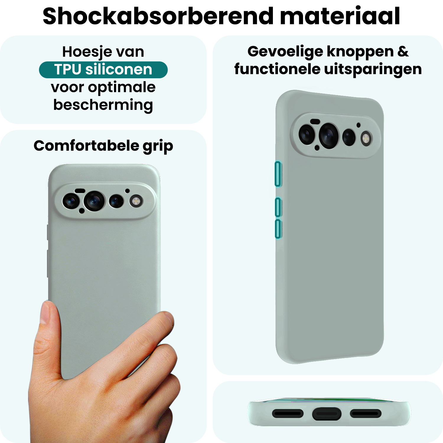Forterra Forterra Google Pixel 11 Pro Hoesje Siliconen Met Screenprotector - Lichtblauw