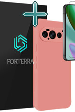 Forterra Forterra Google Pixel 11 Pro Hoesje Siliconen Met Screenprotector - Lichtroze
