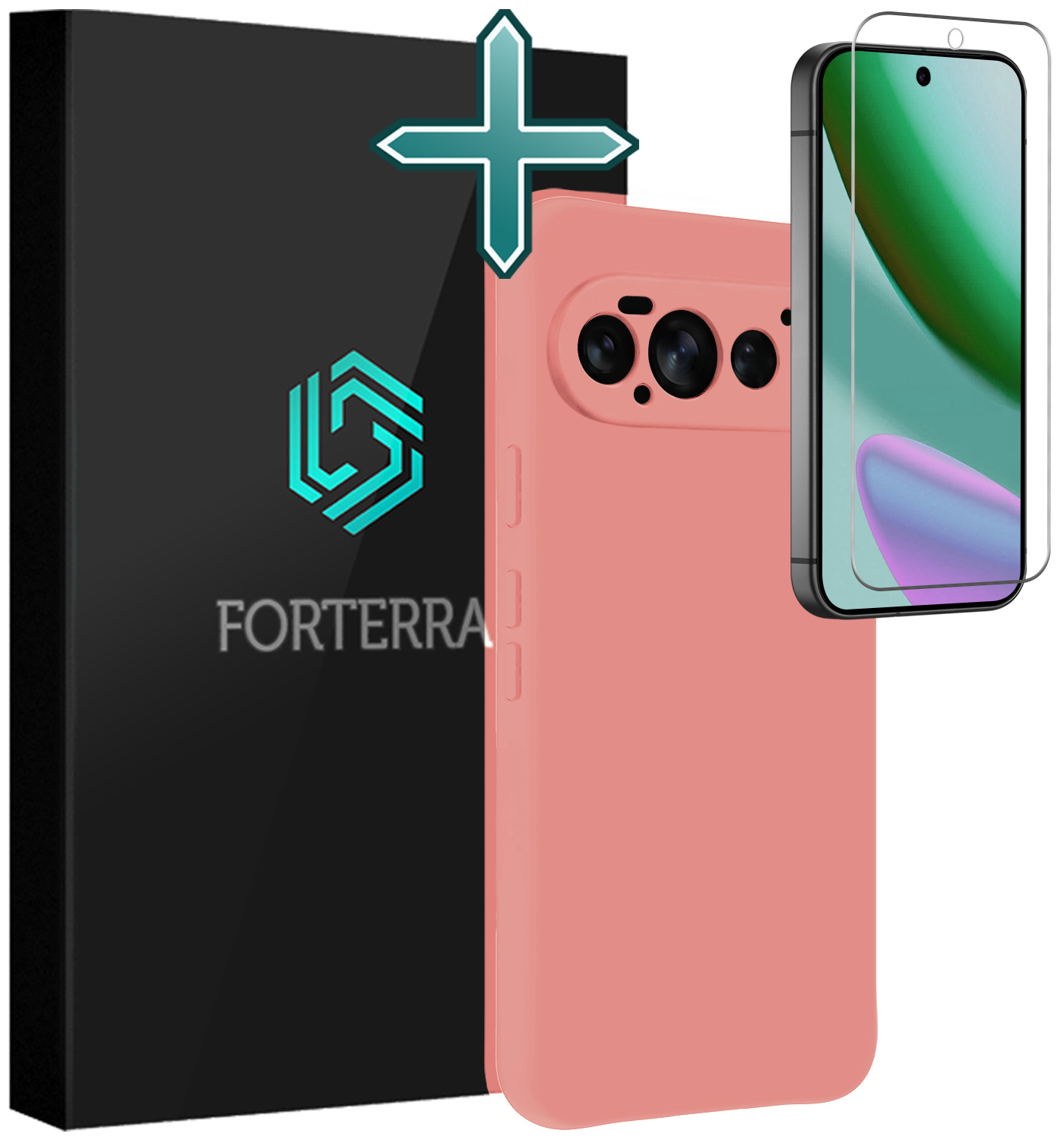 Forterra Forterra Google Pixel 11 Pro Hoesje Siliconen Met Screenprotector - Lichtroze
