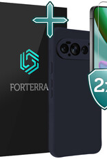 Forterra Forterra Google Pixel 11 Pro Hoesje Siliconen Met 2x Screenprotector - Donkerblauw