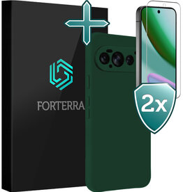 Forterra Forterra Google Pixel 11 Pro Hoesje Siliconen Met 2x Screenprotector - Donkergroen