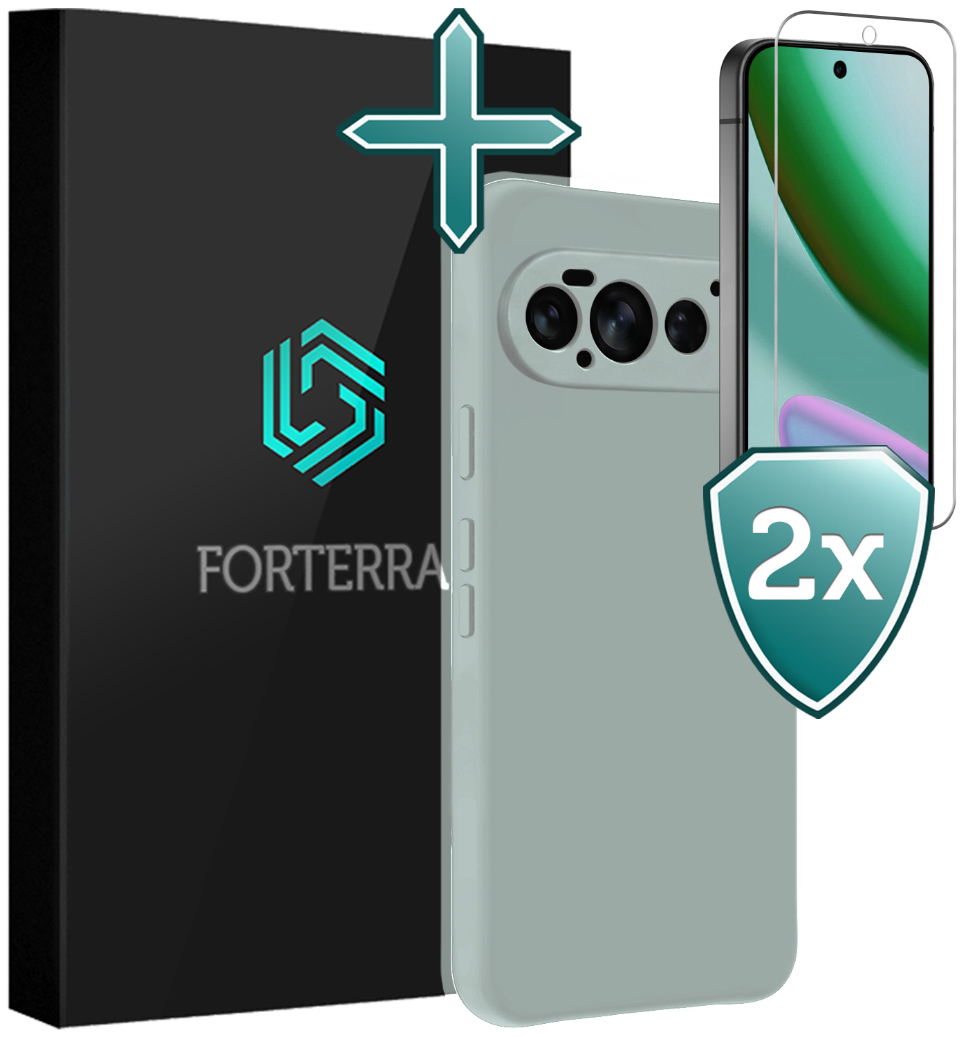 Forterra Forterra Google Pixel 11 Pro Hoesje Siliconen Met 2x Screenprotector - Lichtblauw