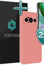 Forterra Forterra Google Pixel 11 Pro Hoesje Siliconen Met 2x Screenprotector - Lichtroze