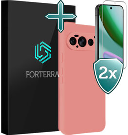 Forterra Forterra Google Pixel 11 Pro Hoesje Siliconen Met 2x Screenprotector - Lichtroze