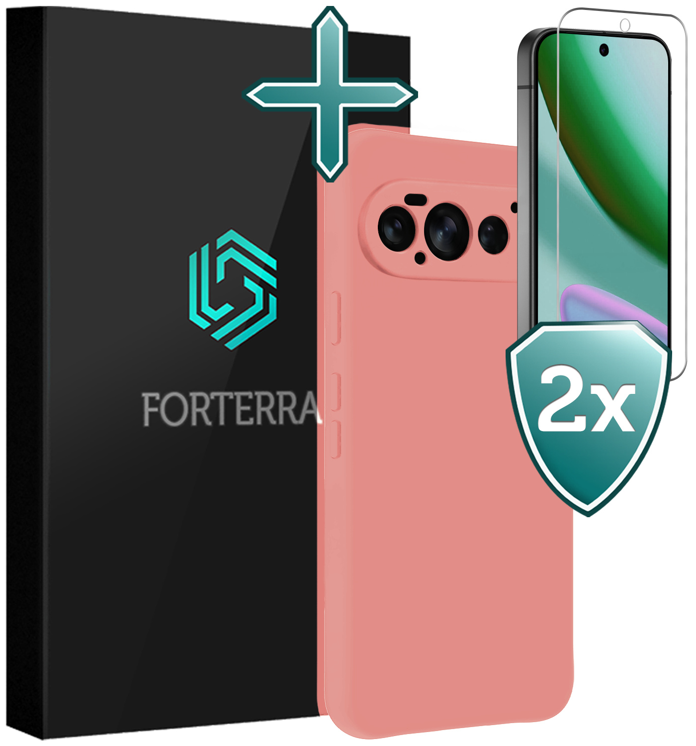 Forterra Forterra Google Pixel 11 Pro Hoesje Siliconen Met 2x Screenprotector - Lichtroze