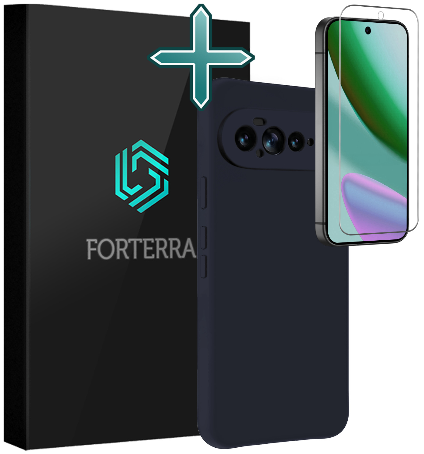 Forterra Forterra Google Pixel 11 Pro XL Hoesje Siliconen Met Screenprotector - Donkerblauw