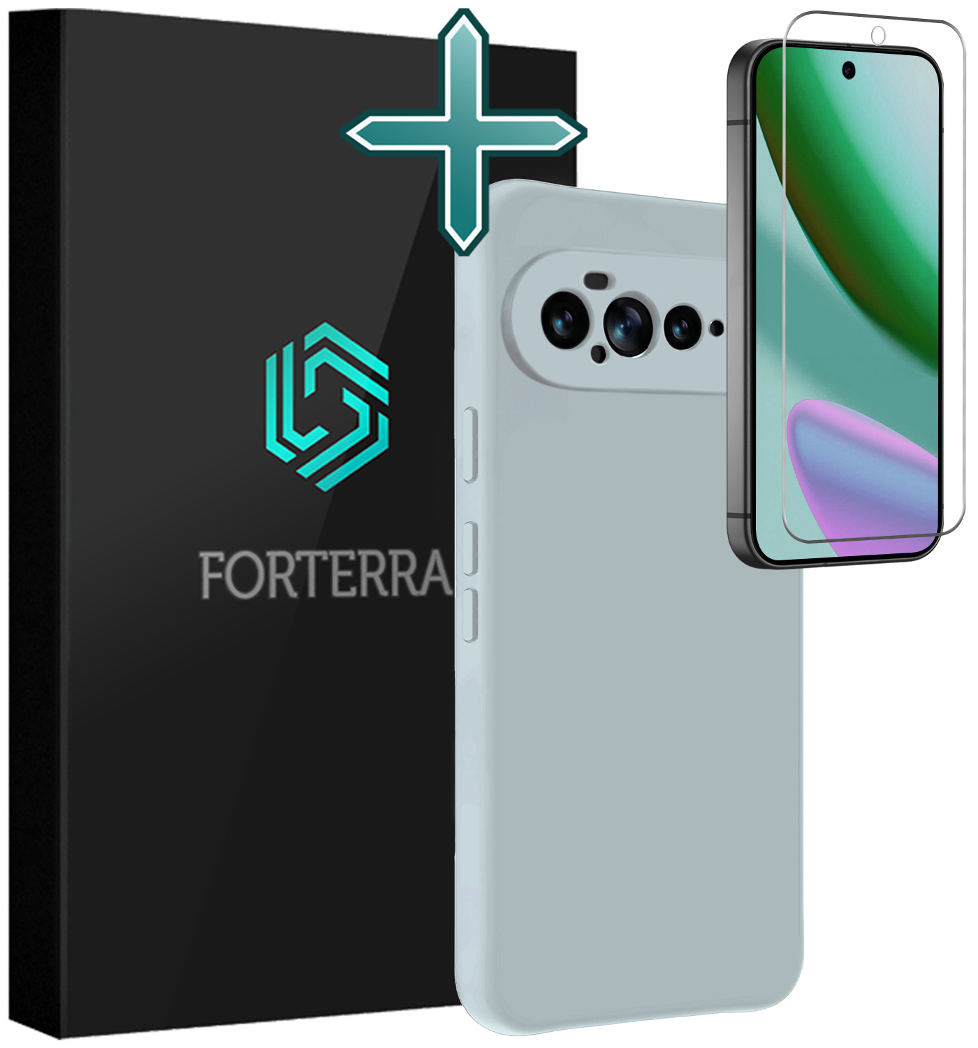 Forterra Forterra Google Pixel 11 Pro XL Hoesje Siliconen Met Screenprotector - Lichtblauw
