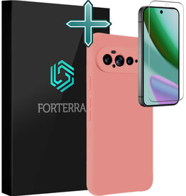 Forterra Forterra Google Pixel 11 Pro XL Hoesje Siliconen Met Screenprotector - Lichtroze