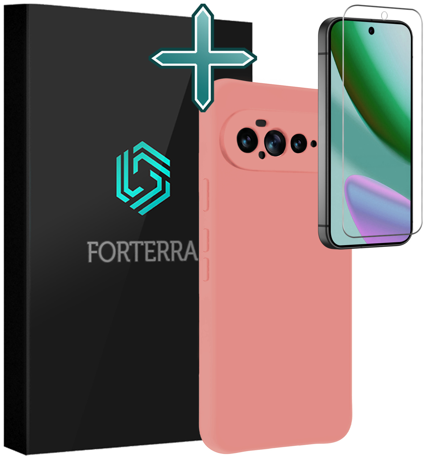 Forterra Forterra Google Pixel 11 Pro XL Hoesje Siliconen Met Screenprotector - Lichtroze