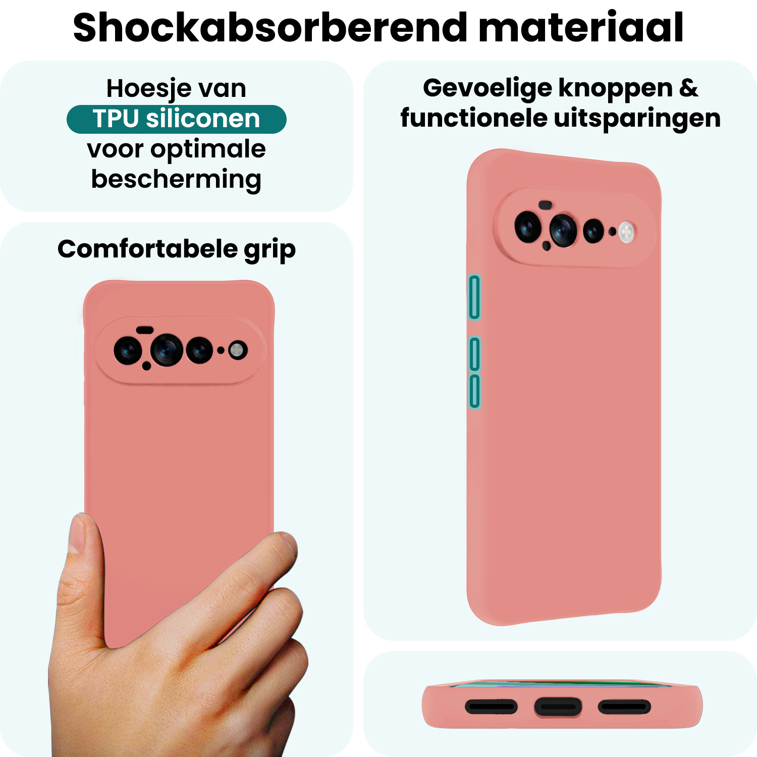 Forterra Forterra Google Pixel 11 Pro XL Hoesje Siliconen Met Screenprotector - Lichtroze