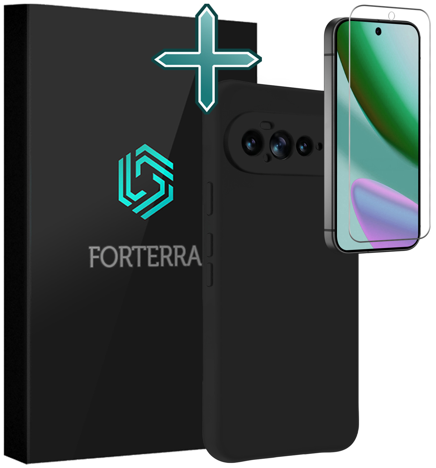 Forterra Forterra Google Pixel 11 Pro XL Hoesje Siliconen Met Screenprotector - Zwart