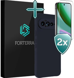 Forterra Forterra Google Pixel 11 Pro XL Hoesje Siliconen Met 2x Screenprotector - Donkerblauw