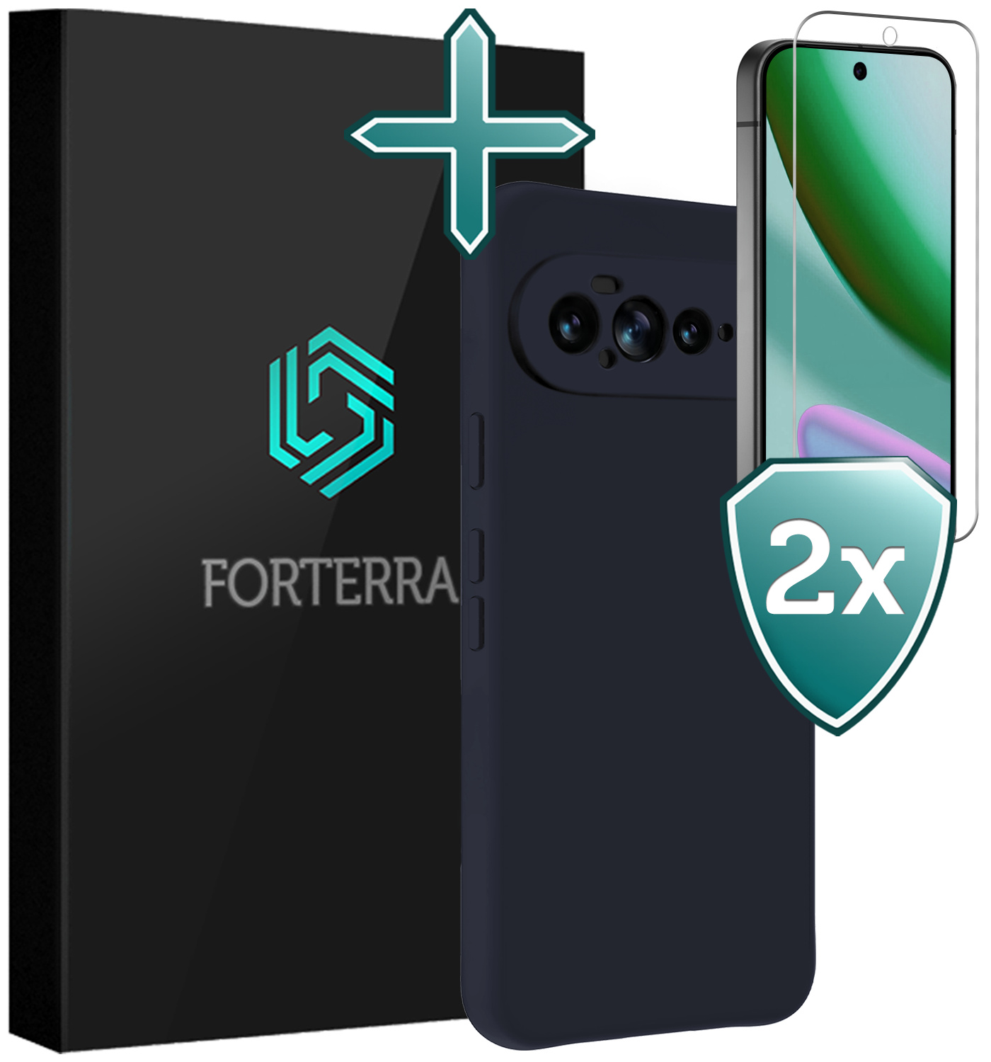 Forterra Forterra Google Pixel 11 Pro XL Hoesje Siliconen Met 2x Screenprotector - Donkerblauw
