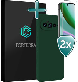 Forterra Forterra Google Pixel 11 Pro XL Hoesje Siliconen Met 2x Screenprotector - Donkergroen
