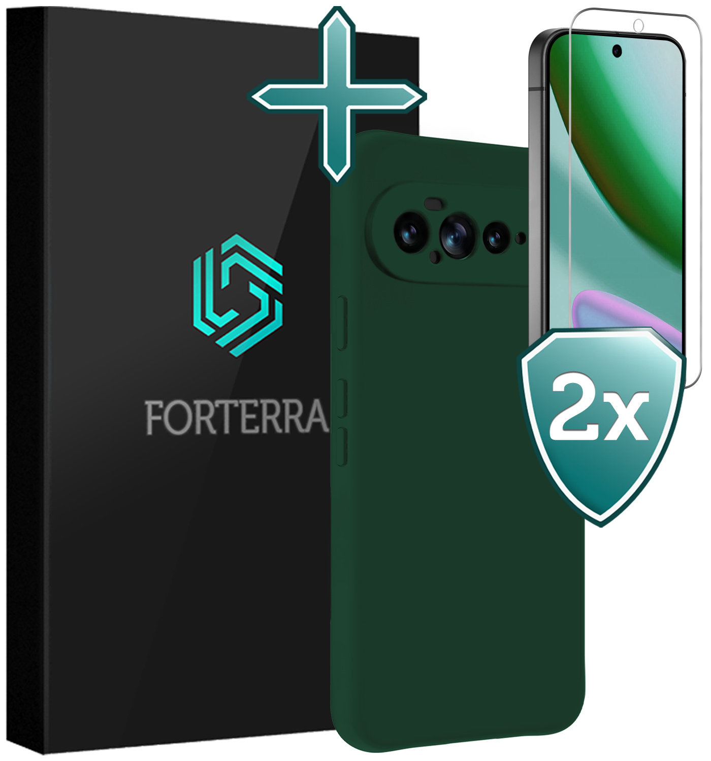 Forterra Forterra Google Pixel 11 Pro XL Hoesje Siliconen Met 2x Screenprotector - Donkergroen