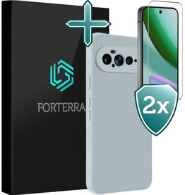 Forterra Forterra Google Pixel 11 Pro XL Hoesje Siliconen Met 2x Screenprotector - Lichtblauw