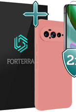 Forterra Forterra Google Pixel 11 Pro XL Hoesje Siliconen Met 2x Screenprotector - Lichtroze