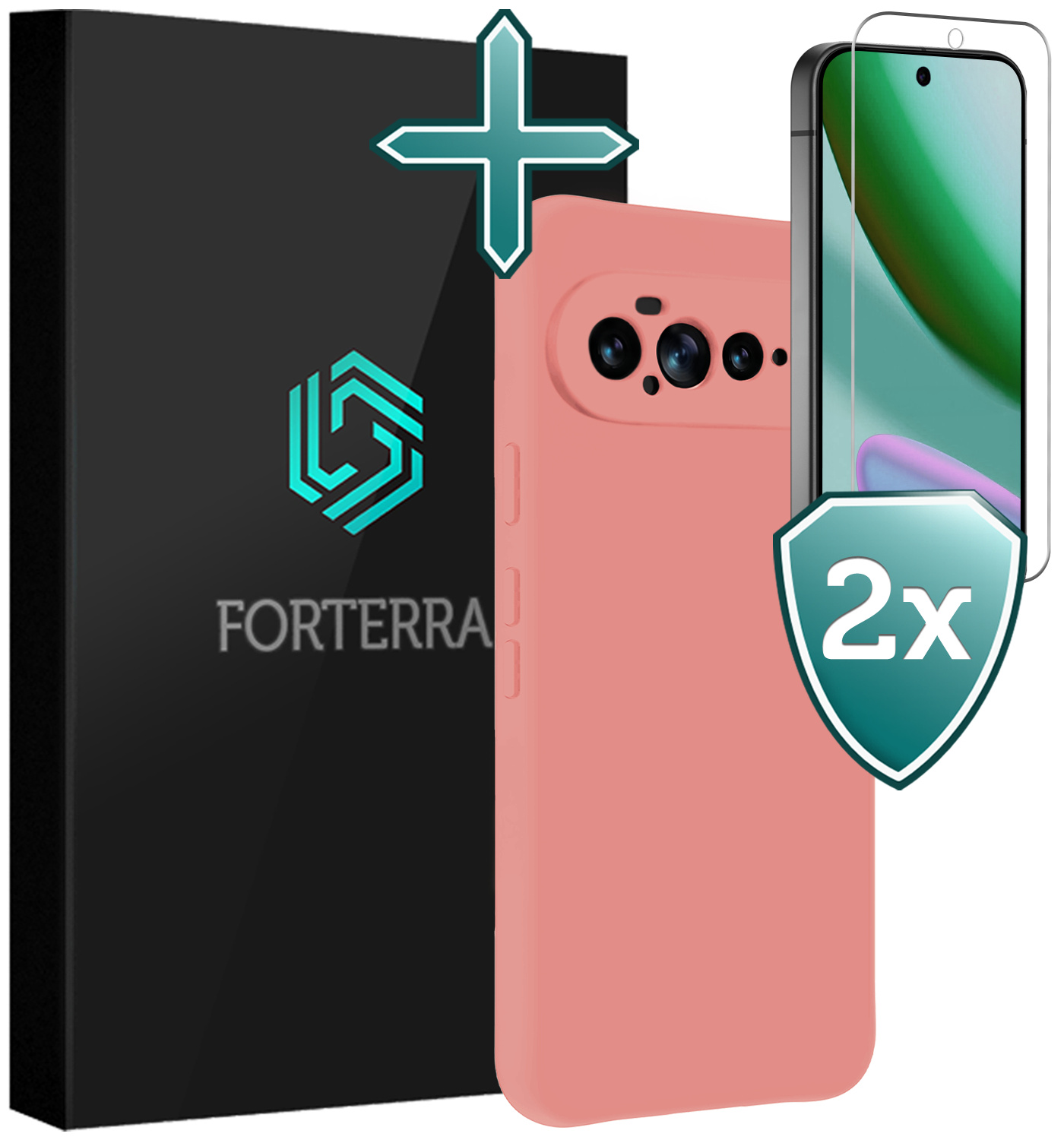 Forterra Forterra Google Pixel 11 Pro XL Hoesje Siliconen Met 2x Screenprotector - Lichtroze