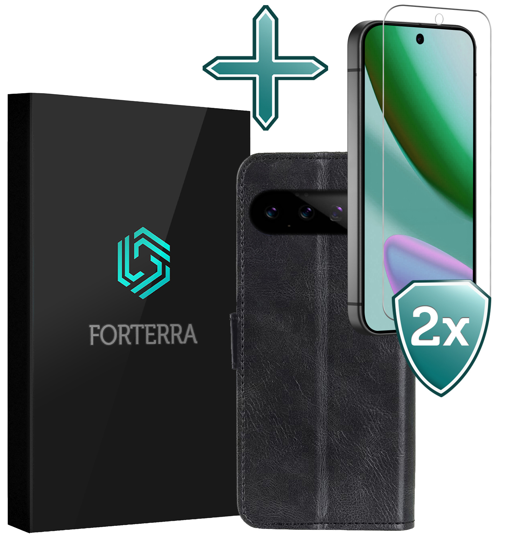 Forterra Forterra Google Pixel 11 Pro XL Hoesje Bookcase Met 2x Screenprotector - Zwart