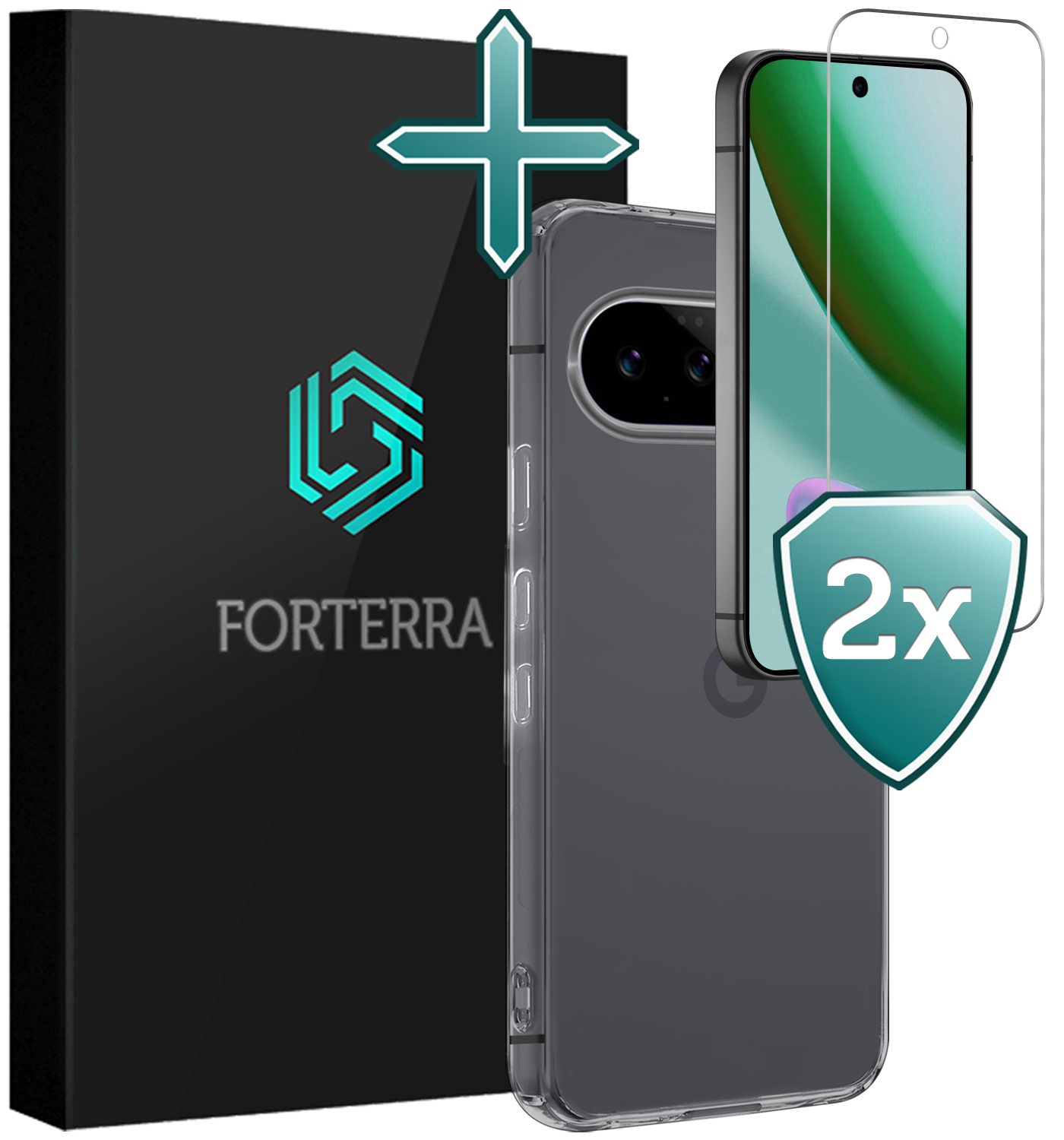 Forterra Forterra Google Pixel 11 Pro Hoesje Siliconen Met 2x Screenprotector - Transparant