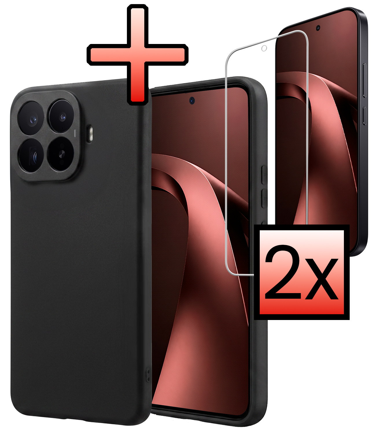 NoXx NoXx Xiaomi 17T Hoesje Siliconen Met 2x Screenprotector - Zwart