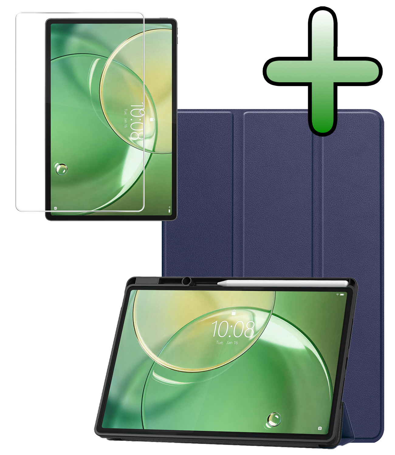 BASEY. BASEY. Lenovo Idea Tab Pro Gen 2 Hoesje Met Uitsparing Lenovo Pen Met Screenprotector - Donkerblauw
