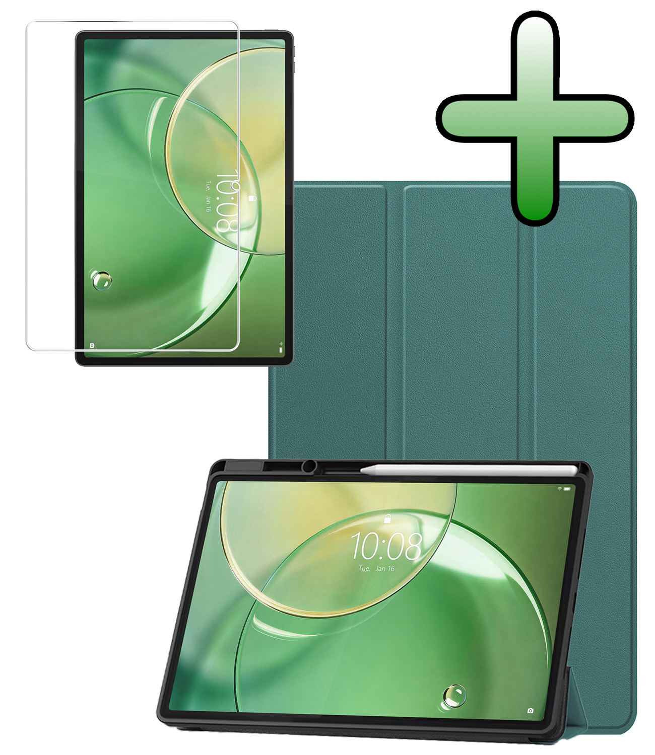 BASEY. BASEY. Lenovo Idea Tab Pro Gen 2 Hoesje Met Uitsparing Lenovo Pen Met Screenprotector - Donkergroen