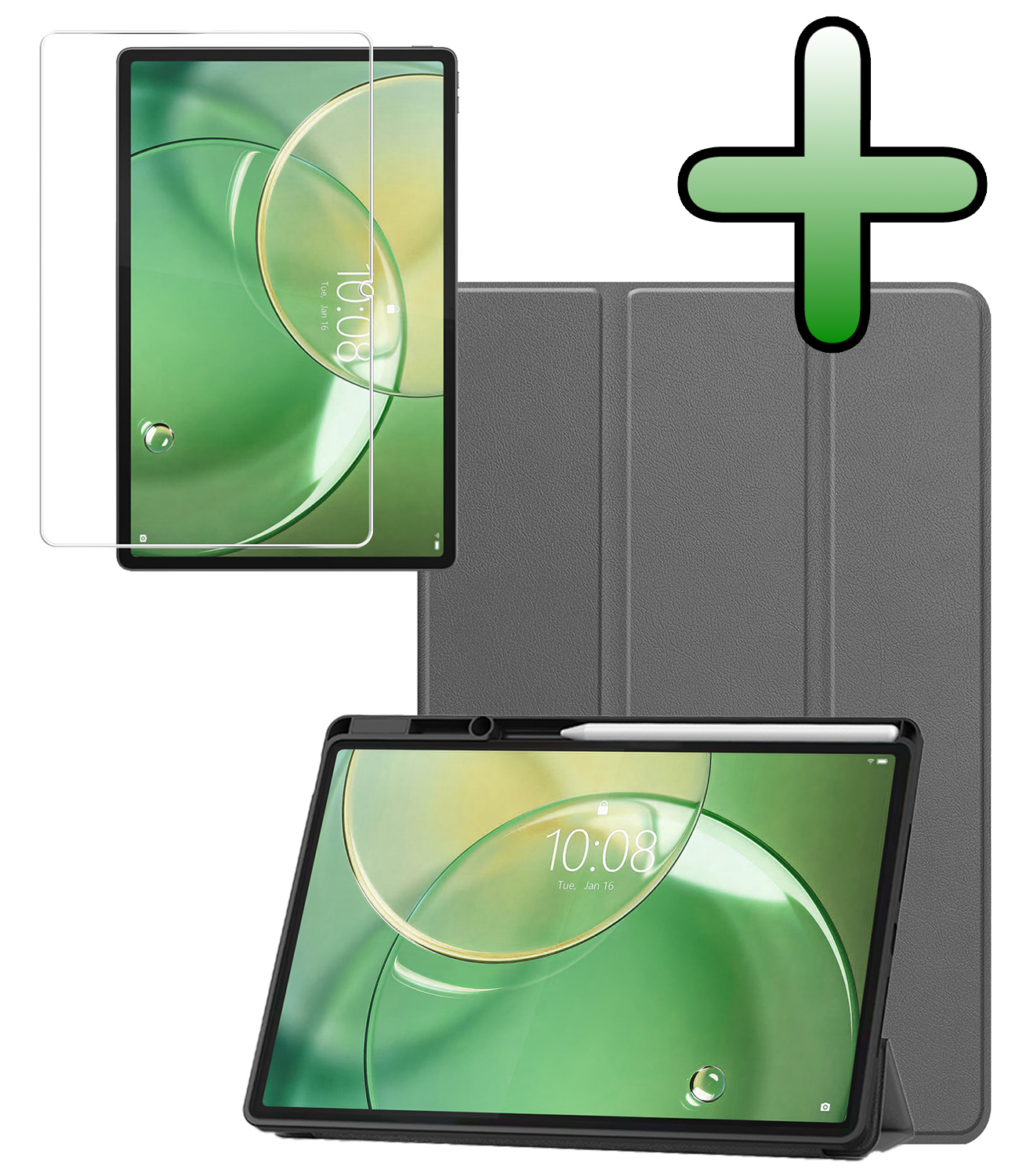 BASEY. BASEY. Lenovo Idea Tab Pro Gen 2 Hoesje Met Uitsparing Lenovo Pen Met Screenprotector - Grijs