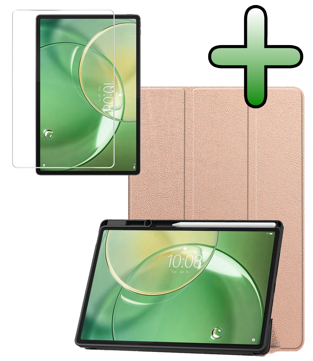 BASEY. BASEY. Lenovo Idea Tab Pro Gen 2 Hoesje Met Uitsparing Lenovo Pen Met Screenprotector - Rose Goud
