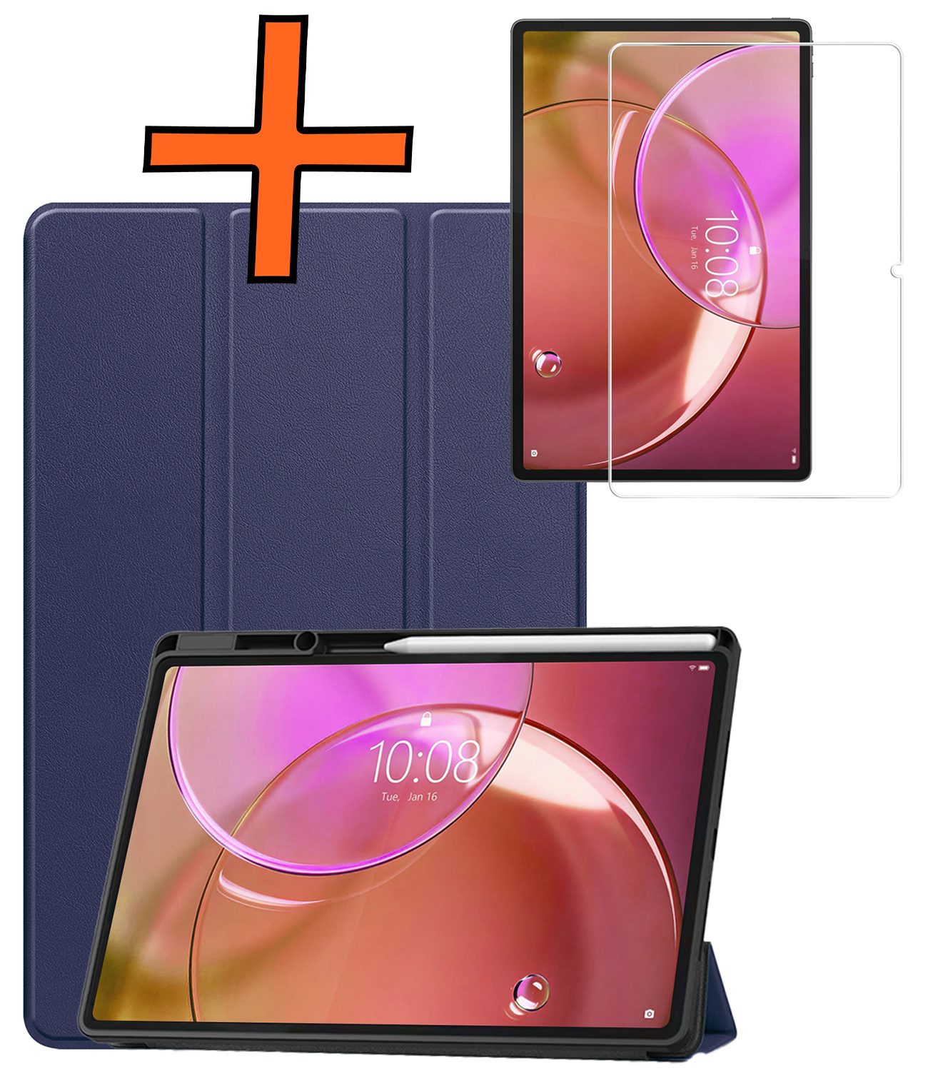 Nomfy Nomfy Lenovo Idea Tab Pro Gen 2 Hoesje Met Uitsparing Lenovo Pen Met Screenprotector - Donkerblauw
