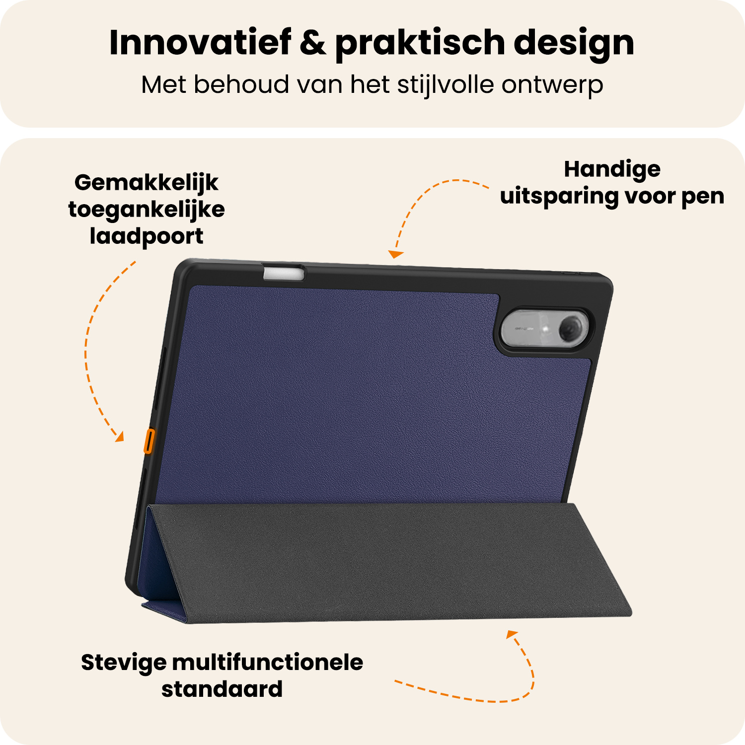 Nomfy Nomfy Lenovo Idea Tab Pro Gen 2 Hoesje Met Uitsparing Lenovo Pen Met Screenprotector - Donkerblauw