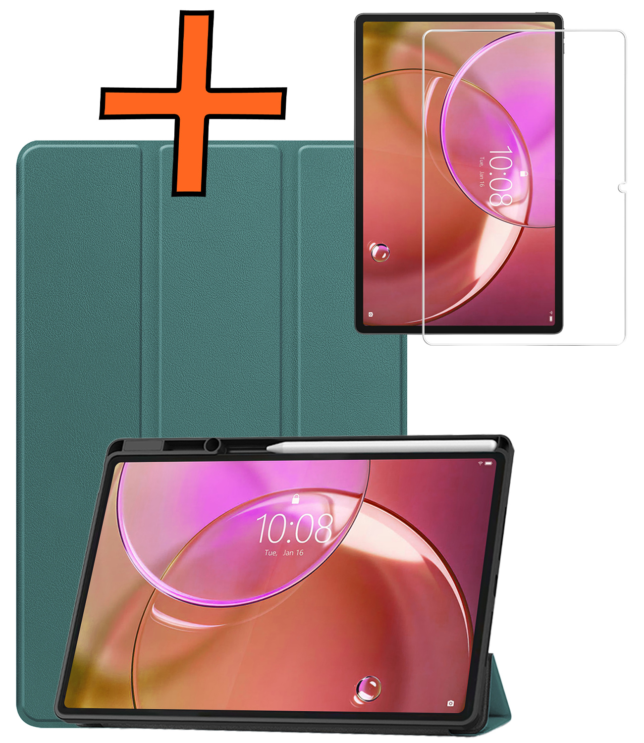Nomfy Nomfy Lenovo Idea Tab Pro Gen 2 Hoesje Met Uitsparing Lenovo Pen Met Screenprotector - Donkergroen