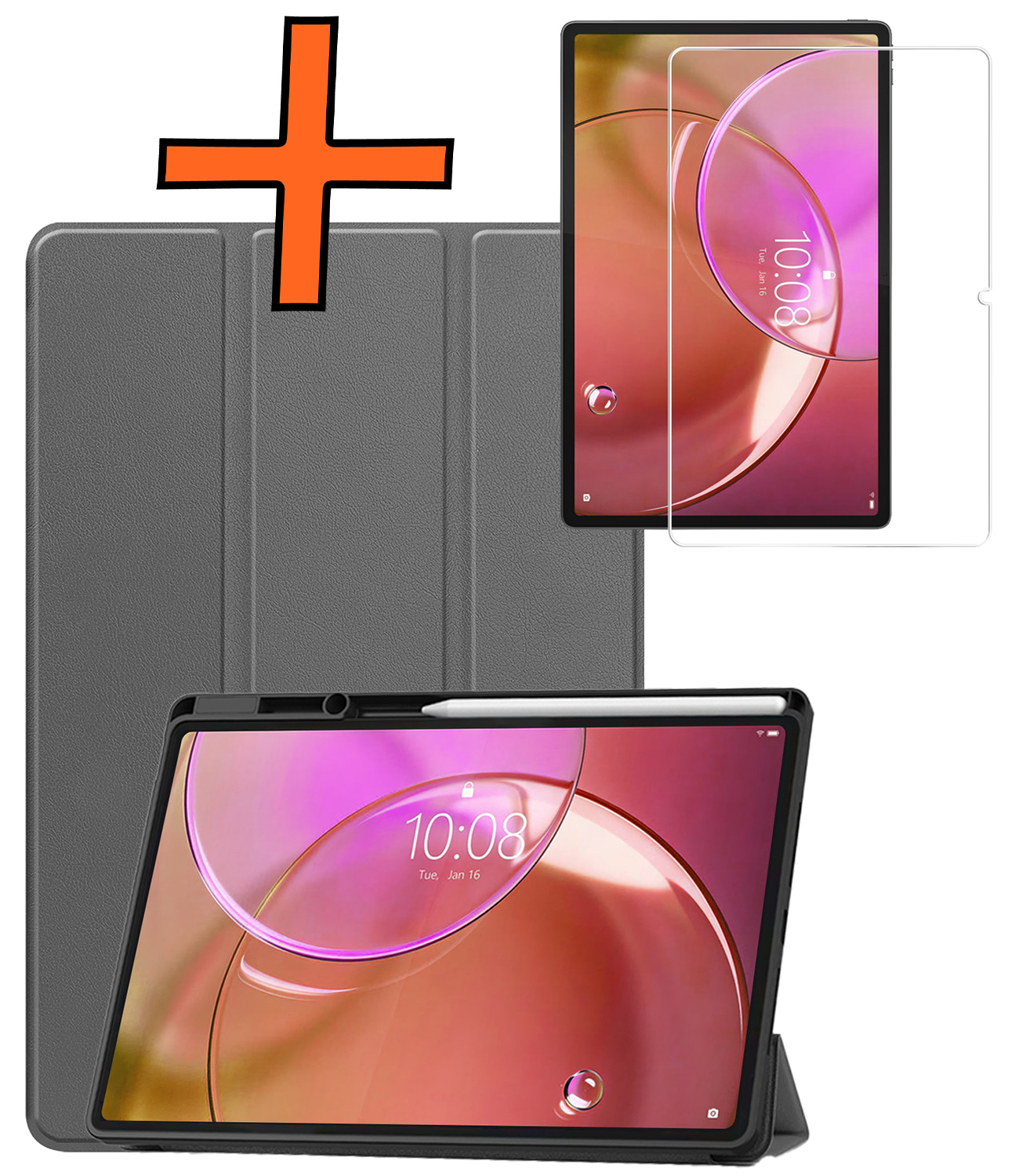 Nomfy Nomfy Lenovo Idea Tab Pro Gen 2 Hoesje Met Uitsparing Lenovo Pen Met Screenprotector - Grijs
