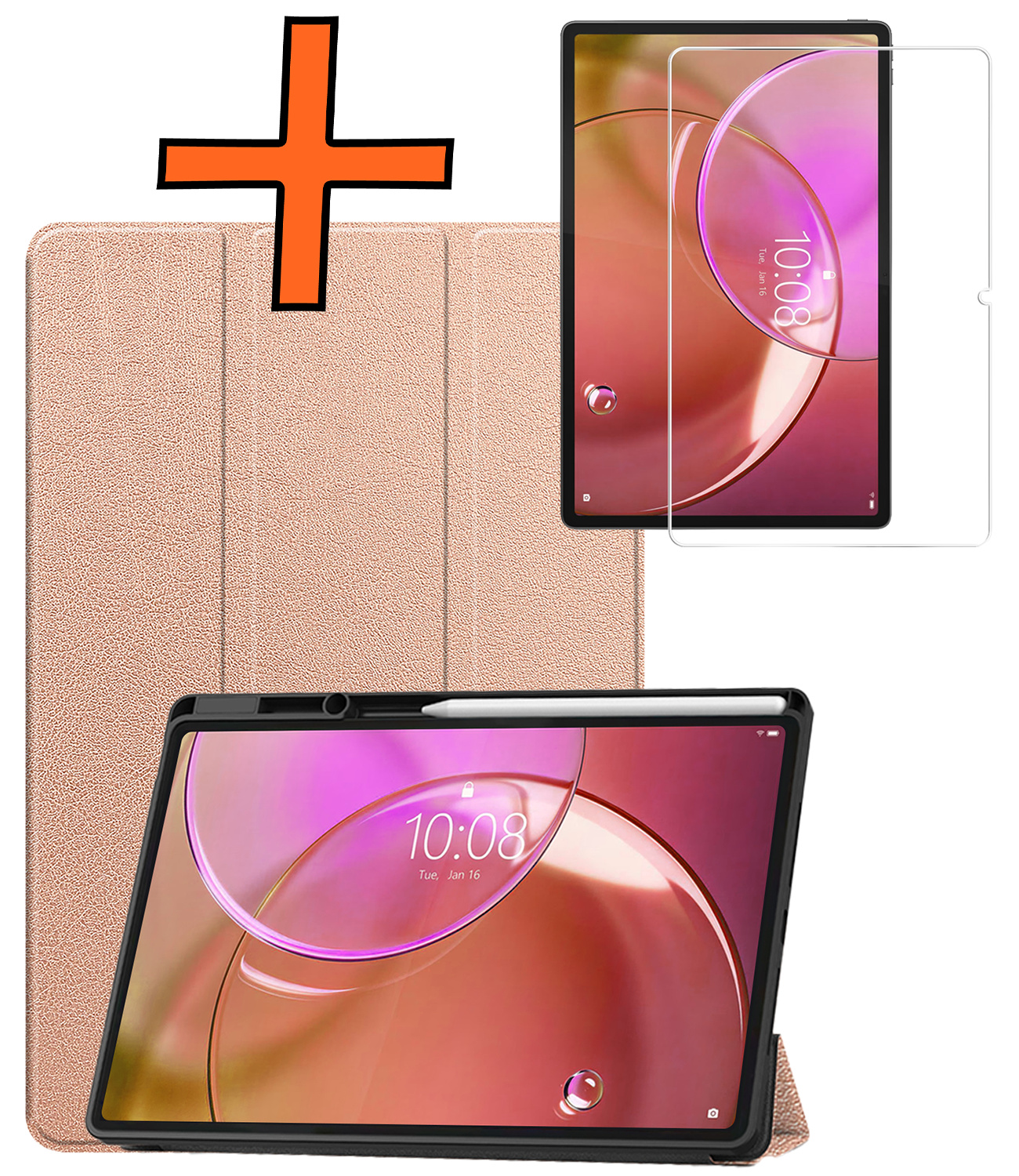 Nomfy Nomfy Lenovo Idea Tab Pro Gen 2 Hoesje Met Uitsparing Lenovo Pen Met Screenprotector - Rose Goud
