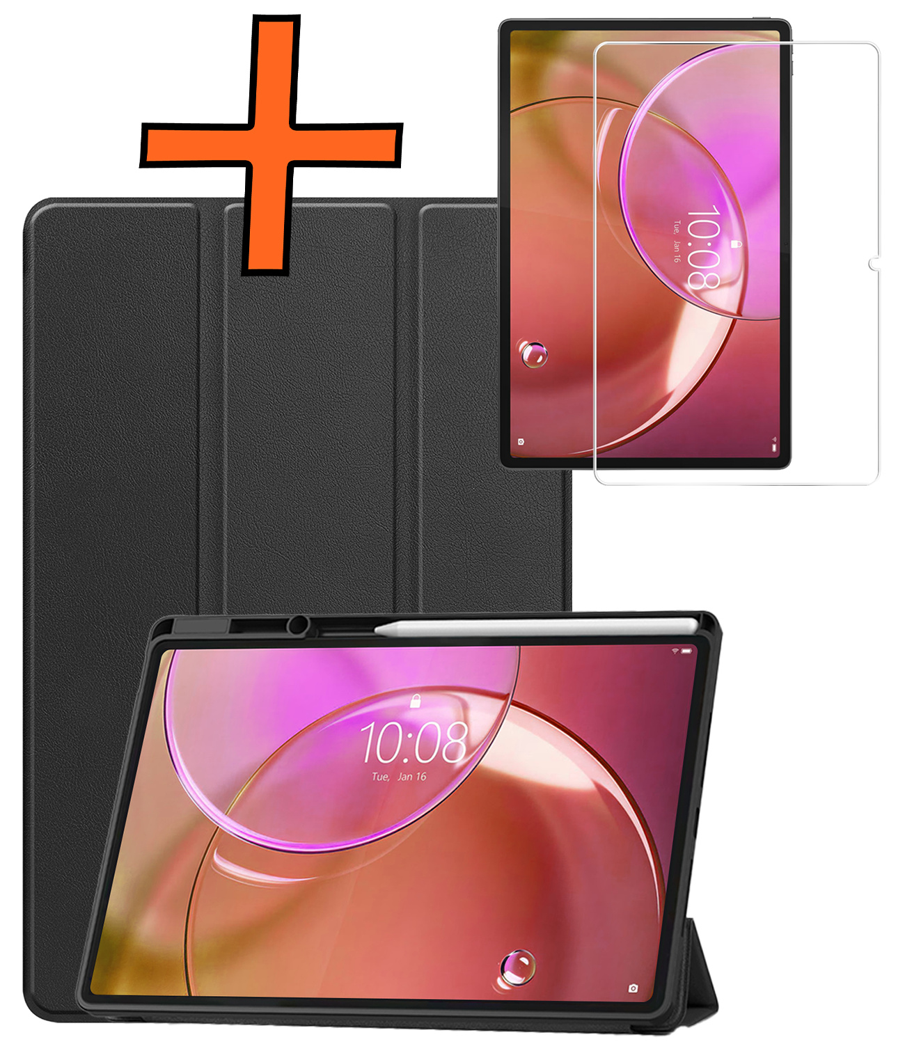 Nomfy Nomfy Lenovo Idea Tab Pro Gen 2 Hoesje Met Uitsparing Lenovo Pen Met Screenprotector - Zwart