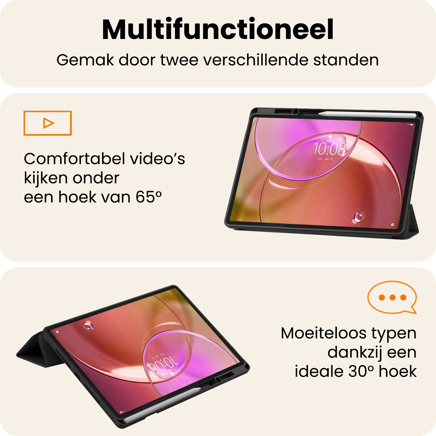 Nomfy Nomfy Lenovo Idea Tab Pro Gen 2 Hoesje Met Uitsparing Lenovo Pen Met Screenprotector - Zwart