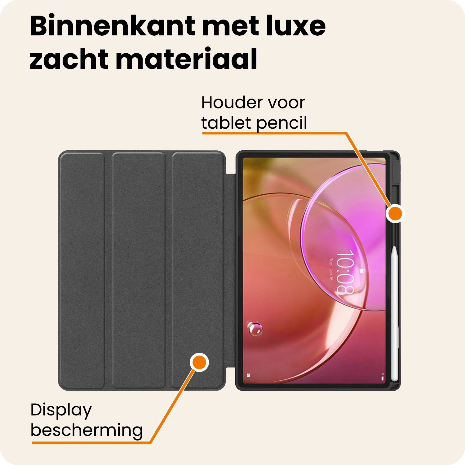 Nomfy Nomfy Lenovo Idea Tab Pro Gen 2 Hoesje Met Uitsparing Lenovo Pen Met Screenprotector - Zwart