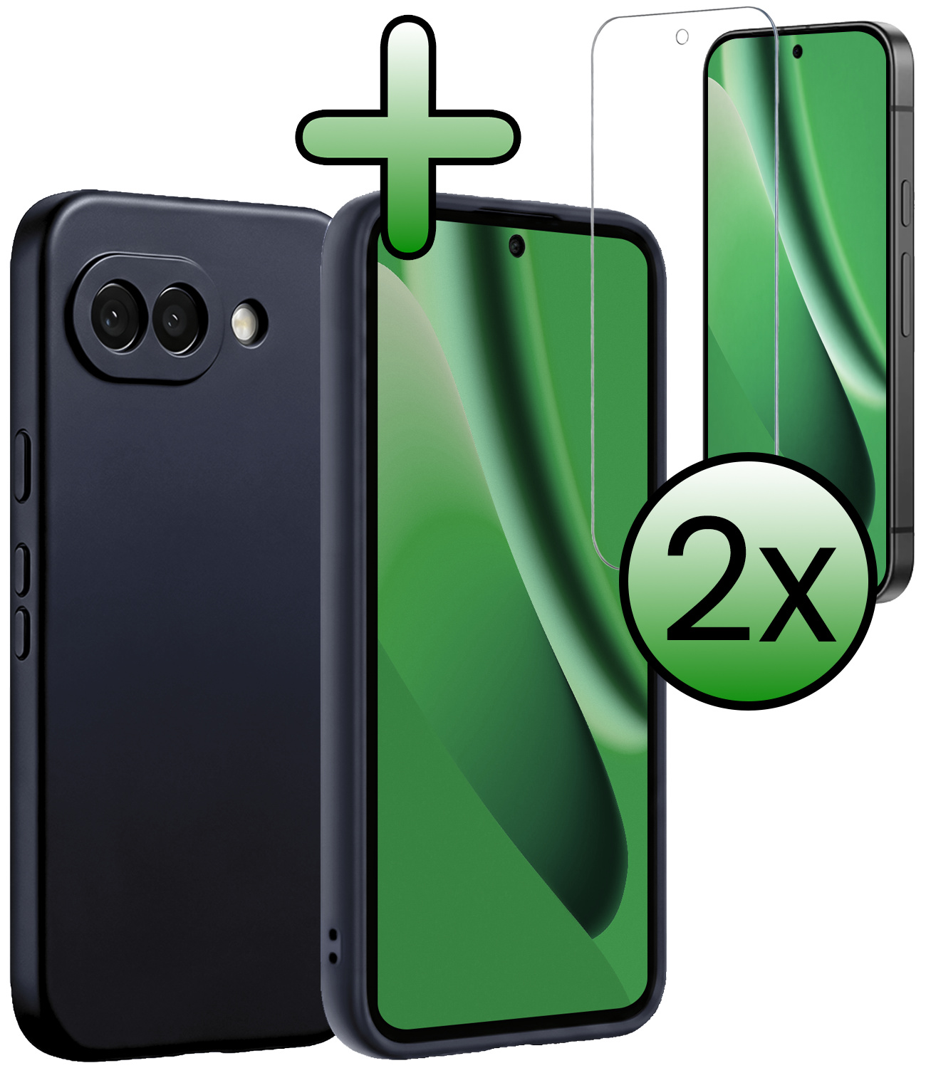 BASEY. BASEY. Google Pixel 10a Hoesje Siliconen Met 2x Screenprotector - Donkerblauw
