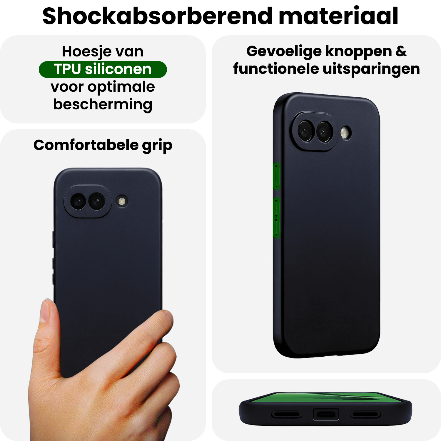 BASEY. BASEY. Google Pixel 10a Hoesje Siliconen Met 2x Screenprotector - Donkerblauw