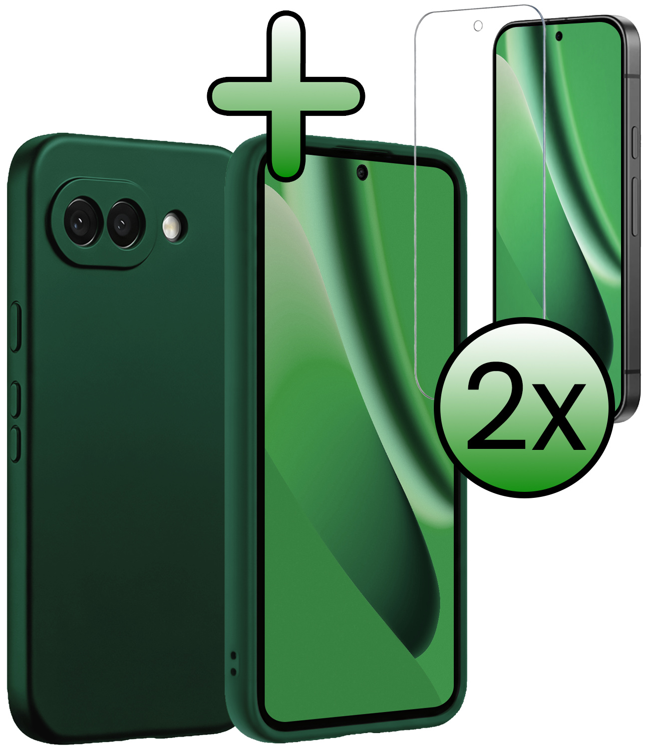 BASEY. BASEY. Google Pixel 10a Hoesje Siliconen Met 2x Screenprotector - Donkergroen