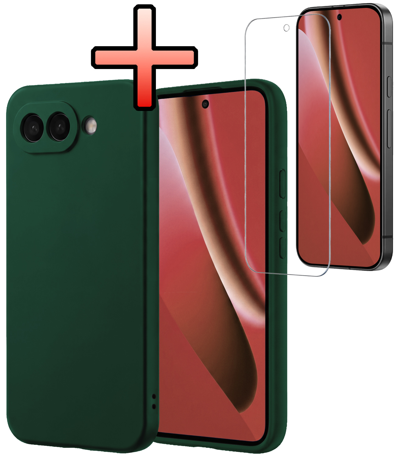 NoXx NoXx Google Pixel 10a Hoesje Siliconen Met Screenprotector - Donkergroen