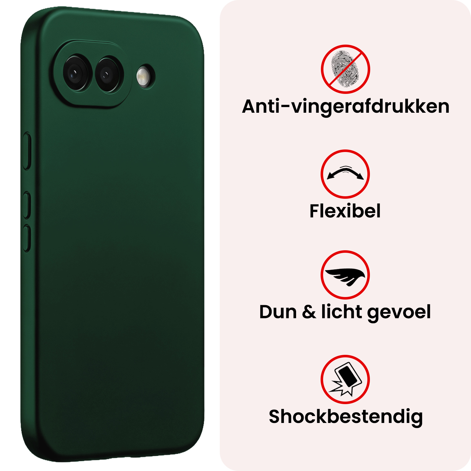 NoXx NoXx Google Pixel 10a Hoesje Siliconen Met Screenprotector - Donkergroen