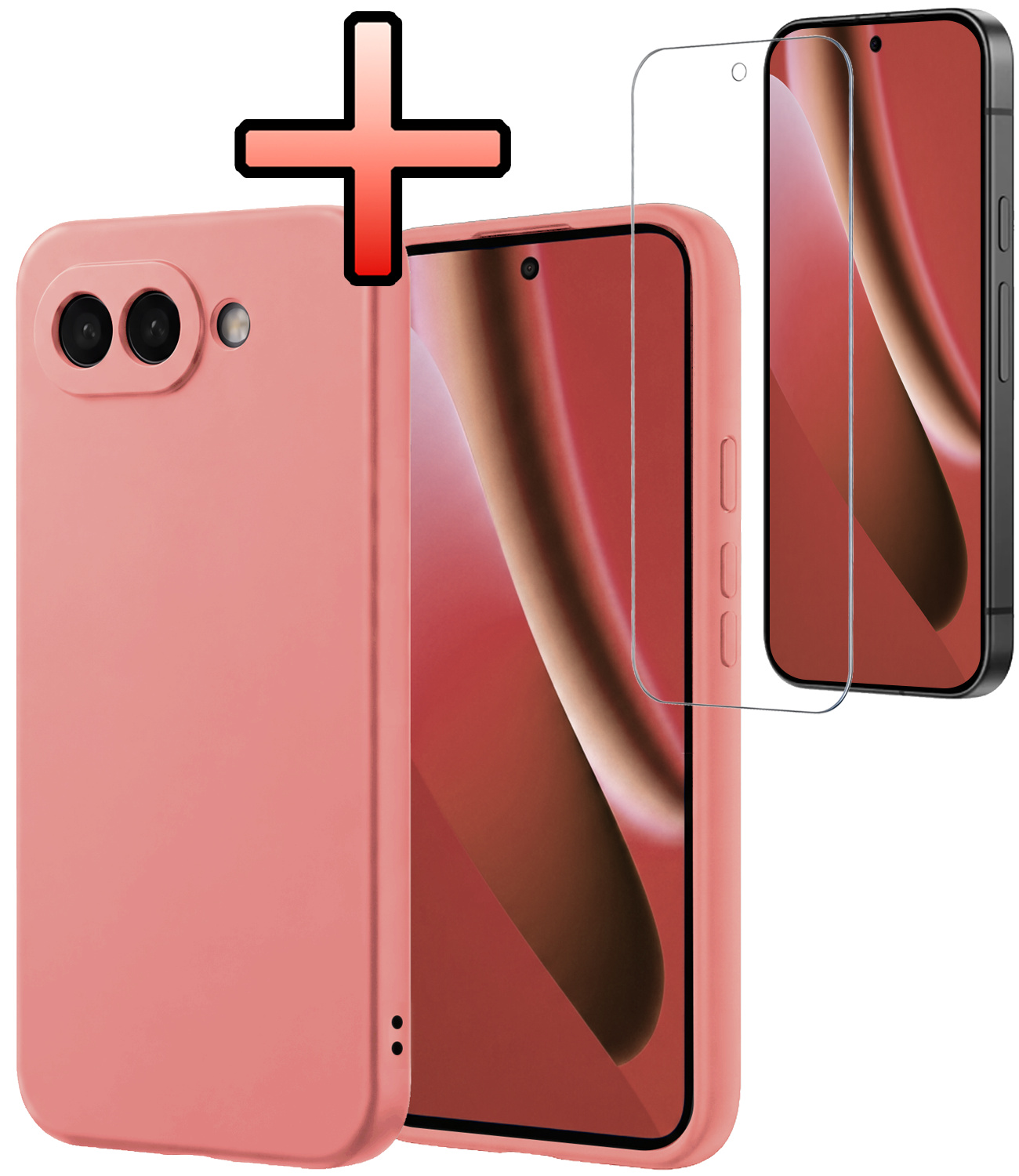 NoXx NoXx Google Pixel 10a Hoesje Siliconen Met Screenprotector - Lichtroze